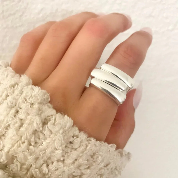 925 Sterling Silver Chunky Bar Ring Thick Statement Ring Large Ring Layer Ring - Picture 1 of 10